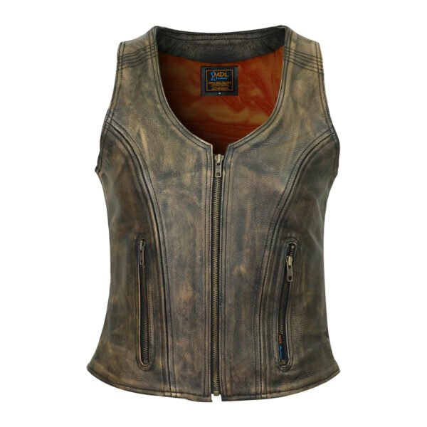 Women Distress Brown Leather Vest