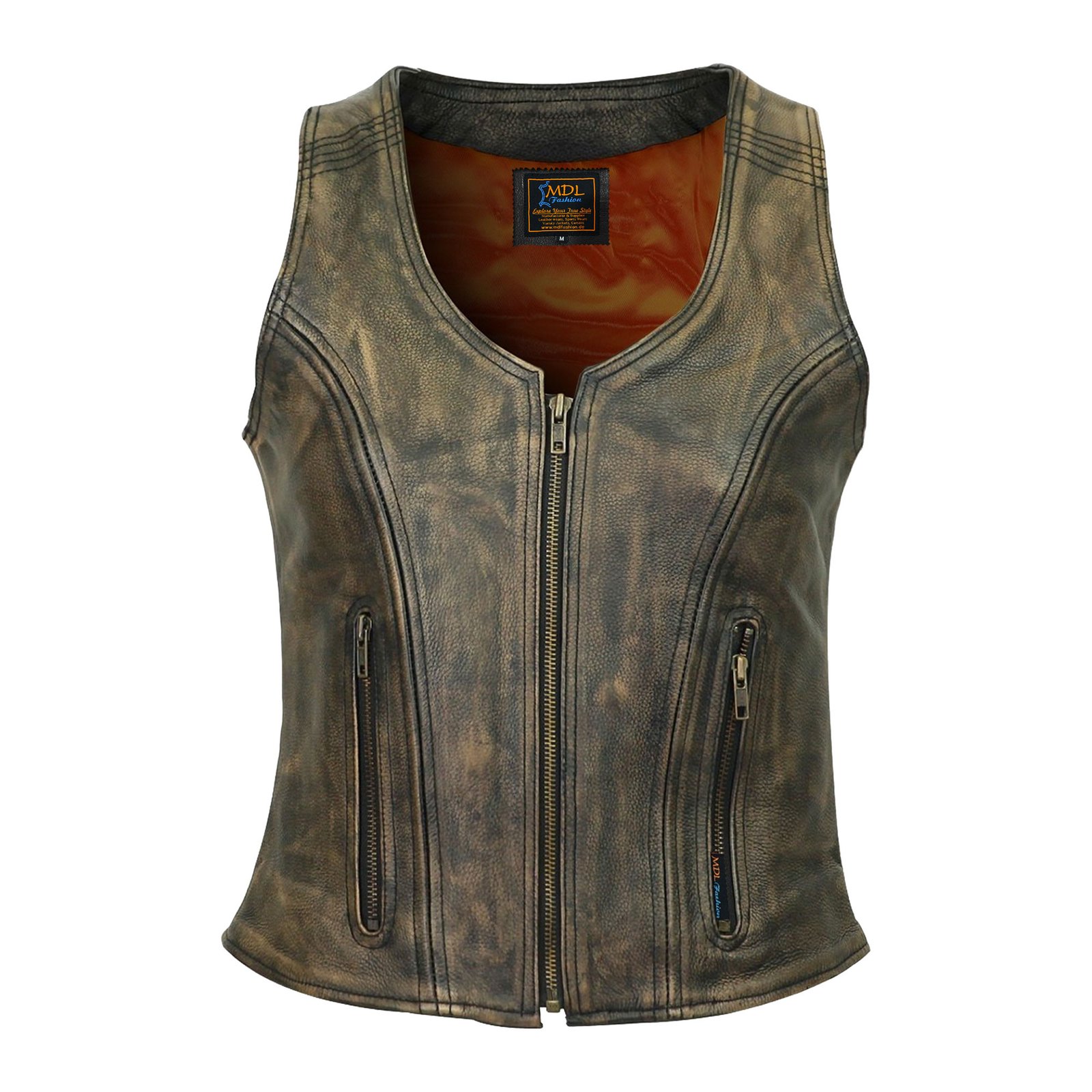 Women Distress Brown Leather Vest