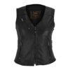 Women's Black Leather Motorcycle Zipper Buckled Vest #W6