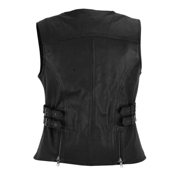Women's Black Leather Motorcycle Zipper Buckled Vest #W6