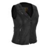 Women's Black Leather Motorcycle Zipper Buckled Vest #W6