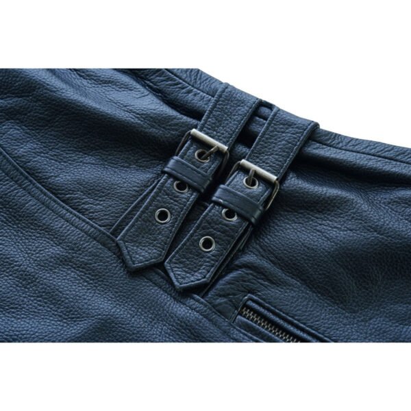 Women's Black Leather Motorcycle Zipper Buckled Vest #W6