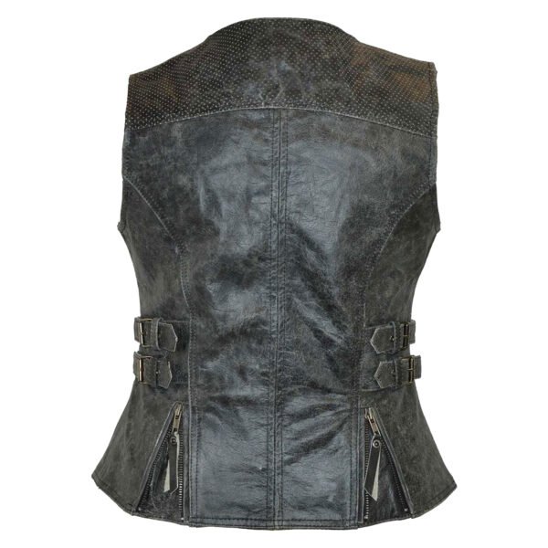 Women's Vintage Distressed Gray Cowhide Leather Motorcycle Vest #W7