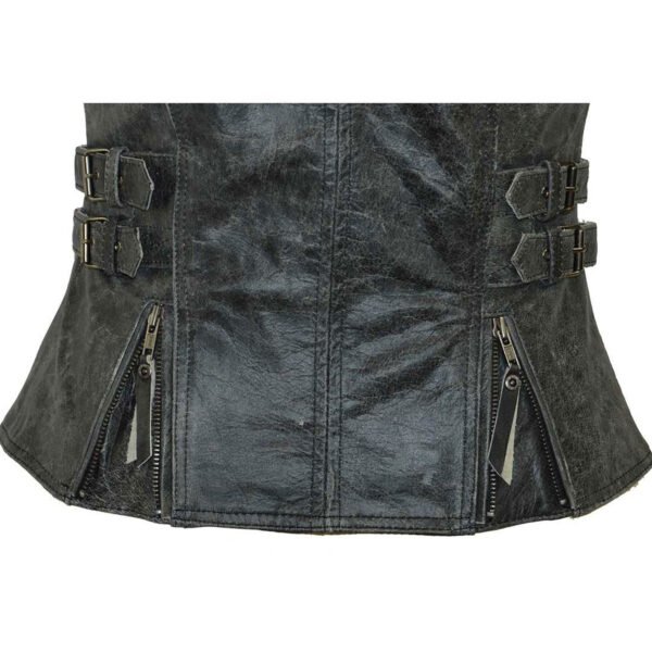 Women's Vintage Distressed Gray Cowhide Leather Motorcycle Vest #W7