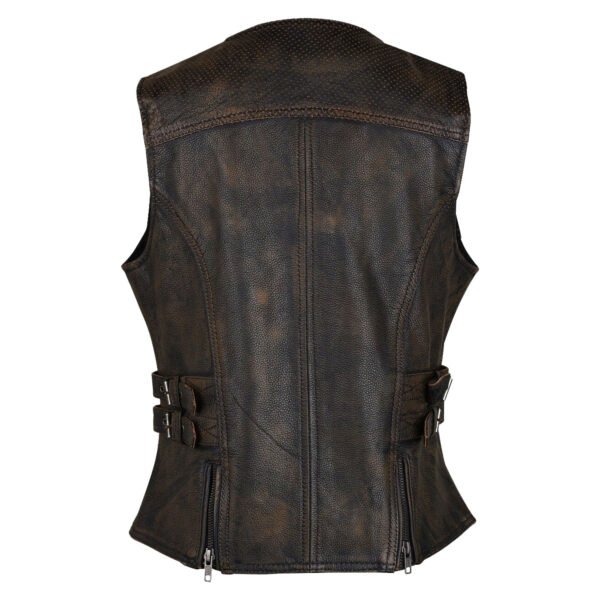 Women-Leather-Vest-W8a Women's Vintage Distressed Brown Cowhide Leather Motorcycle Vest #W8