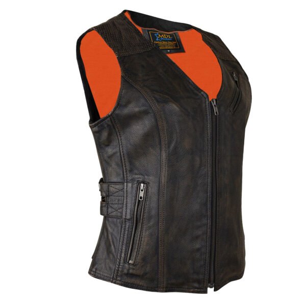 Women-Leather-Vest-W8b Women's Vintage Distressed Brown Cowhide Leather Motorcycle Vest #W8