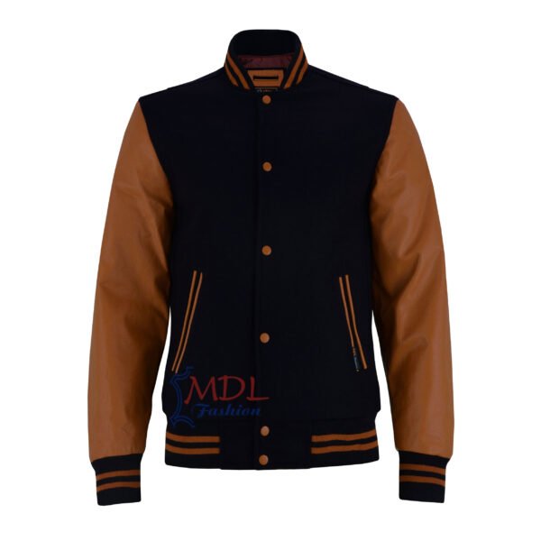 MDL FASHION Women Varsity Jacket Black Brown