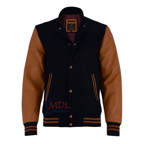 MDL FASHION Women Varsity Jacket Black Brown