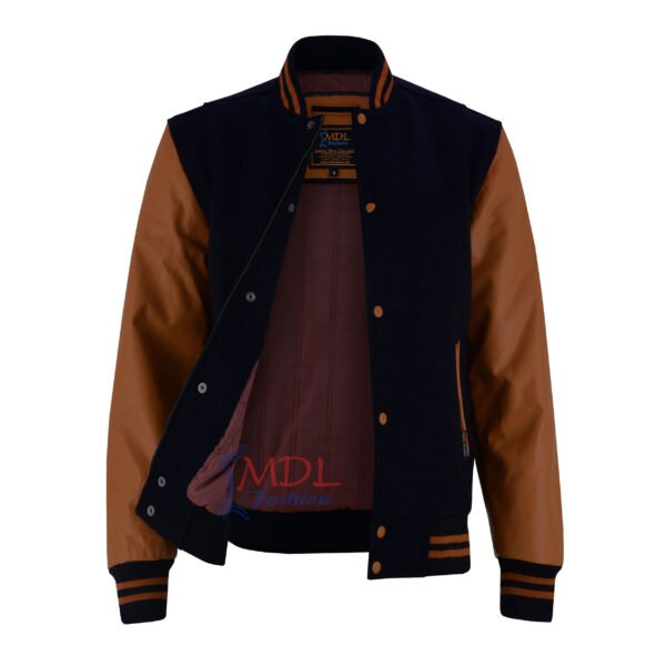 MDL FASHION Women Varsity Jacket Black Brown