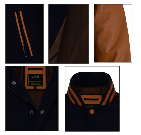 MDL FASHION Women Varsity Jacket Black Brown