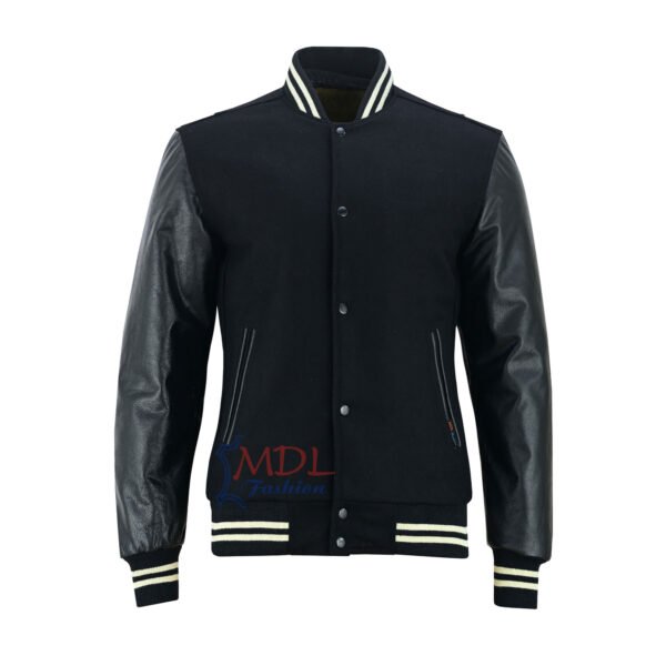 MDL FASHION Women Varsity Jacket Black Cream