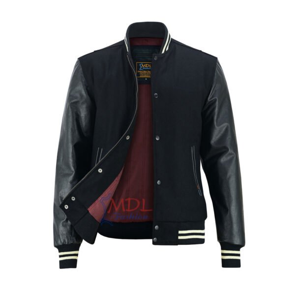 MDL FASHION Women Varsity Jacket Black Cream