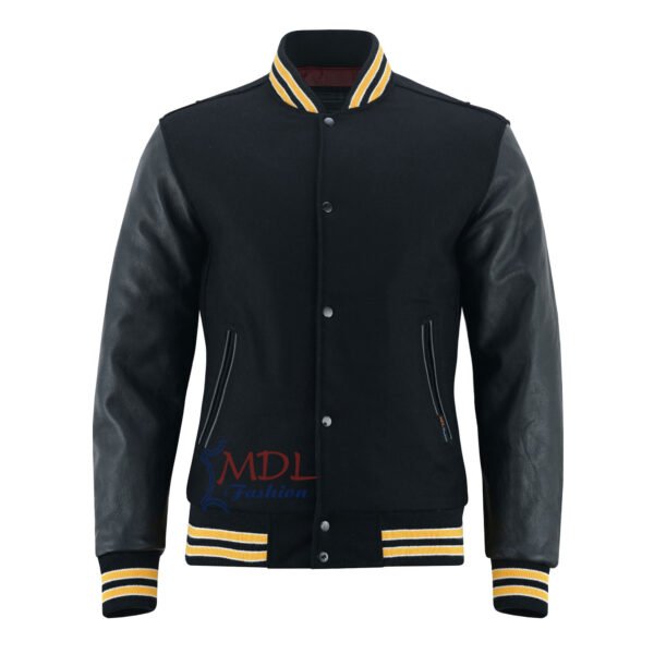 MDL FASHION Women Varsity Jacket Black Gold