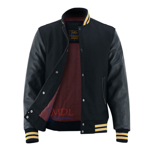 MDL FASHION Women Varsity Jacket Black Gold