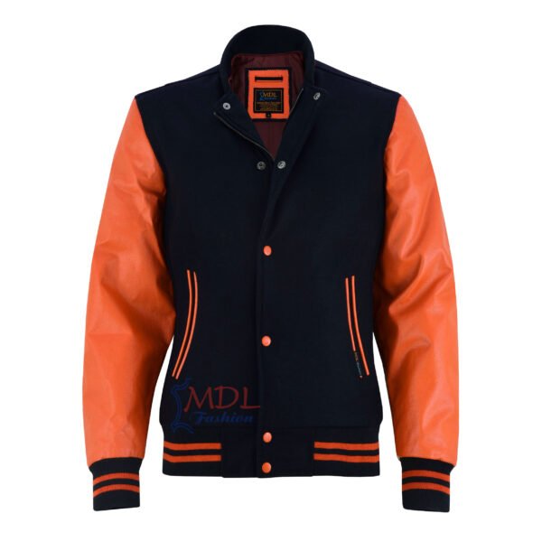 MDL FASHION Women Varsity Jacket Black Orange
