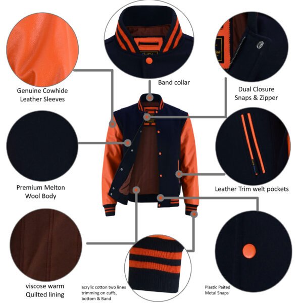 MDL FASHION Women Varsity Jacket Black Orange