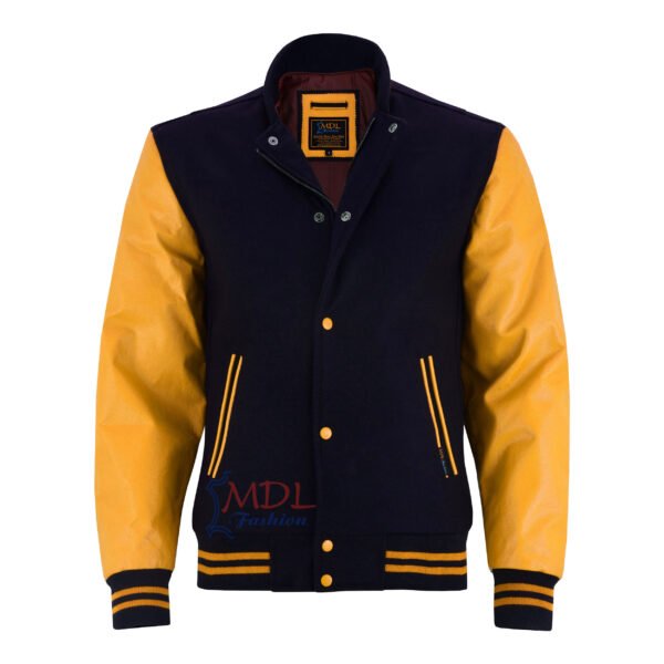 MDL FASHION Women Varsity Jacket Black Old Gold