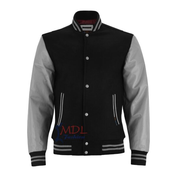 Women-Varsity-Jacket-GRAY MDL FASHION Women Varsity Jacket Black Gray