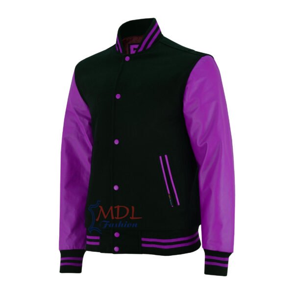 MDL FASHION Women Varsity Jacket Black Purple