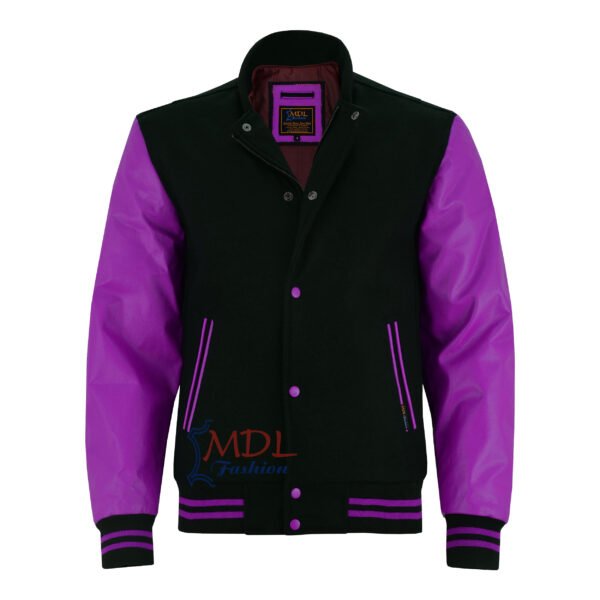 MDL FASHION Women Varsity Jacket Black Purple