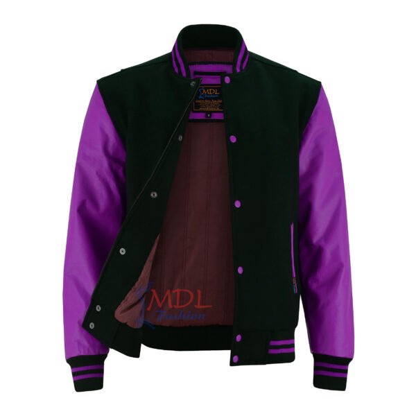 MDL FASHION Women Varsity Jacket Black Purple