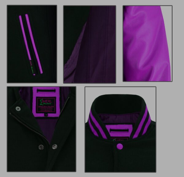 MDL FASHION Women Varsity Jacket Black Purple