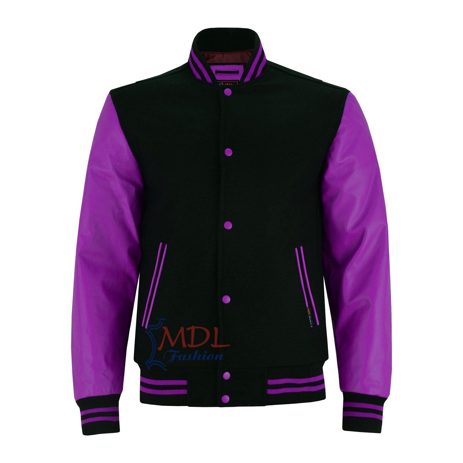 MDL FASHION Women Varsity Jacket Black Purple