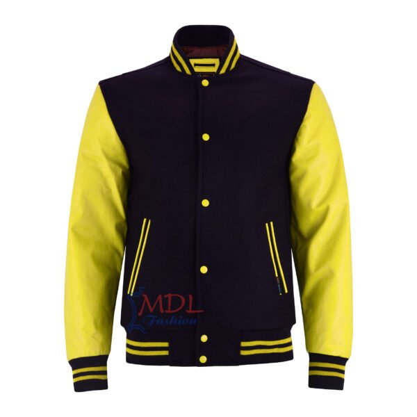 MDL FASHION Women Varsity Jacket Black Yellow
