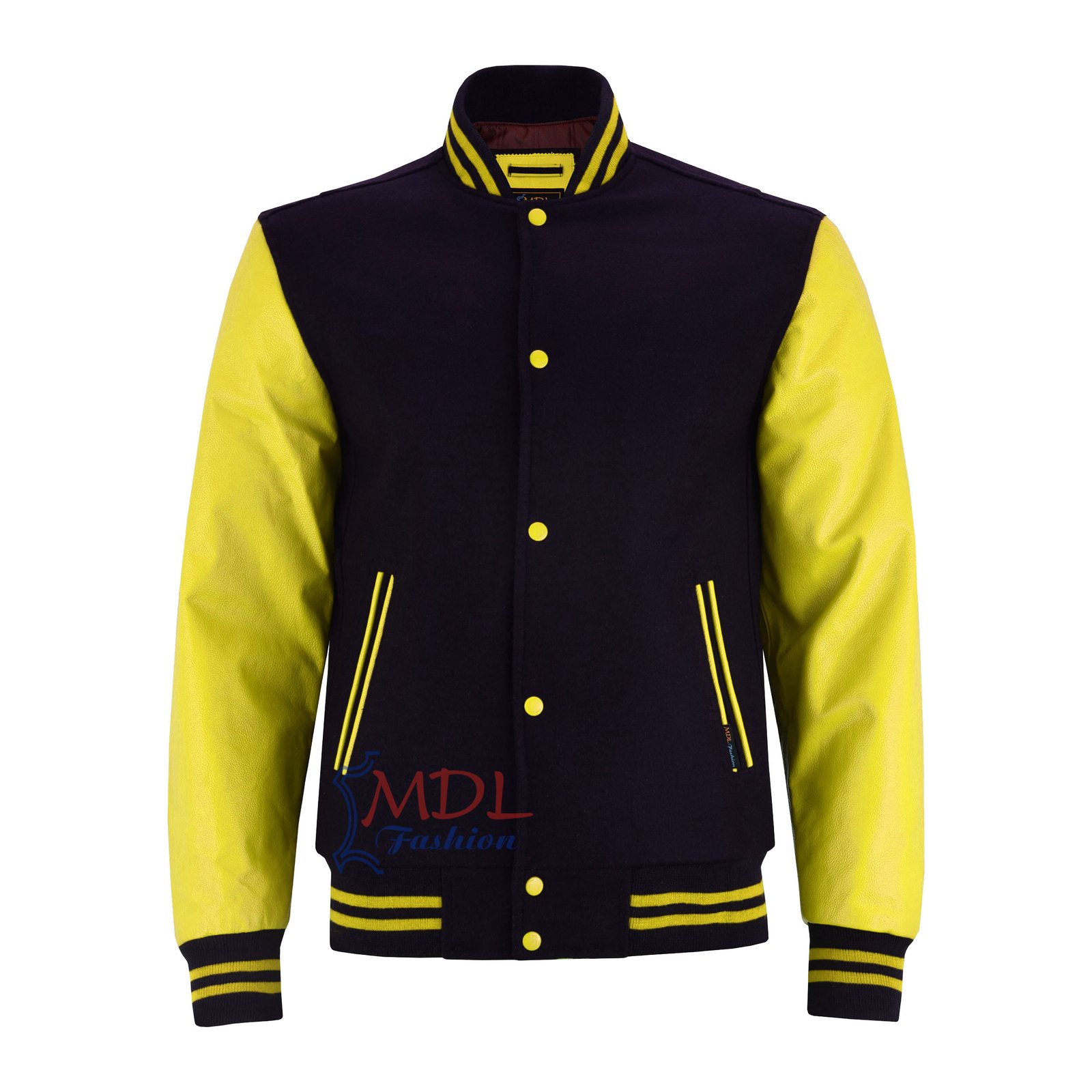 MDL FASHION Women Varsity Jacket Black Yellow