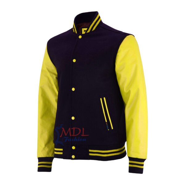 MDL FASHION Women Varsity Jacket Black Yellow