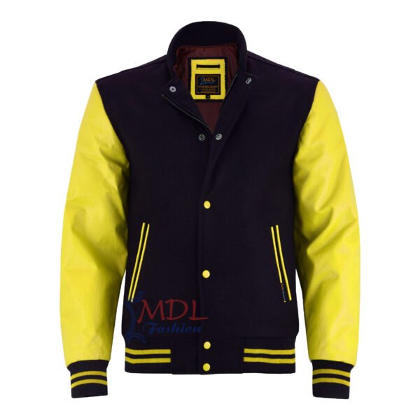 MDL FASHION Women Varsity Jacket Black Yellow