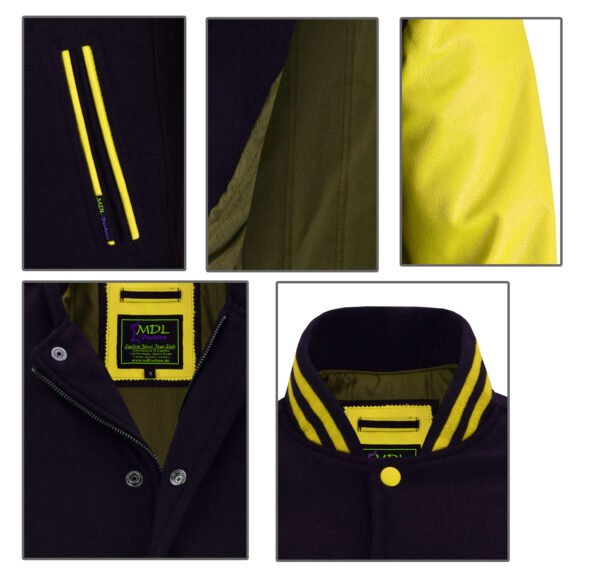 MDL FASHION Women Varsity Jacket Black Yellow